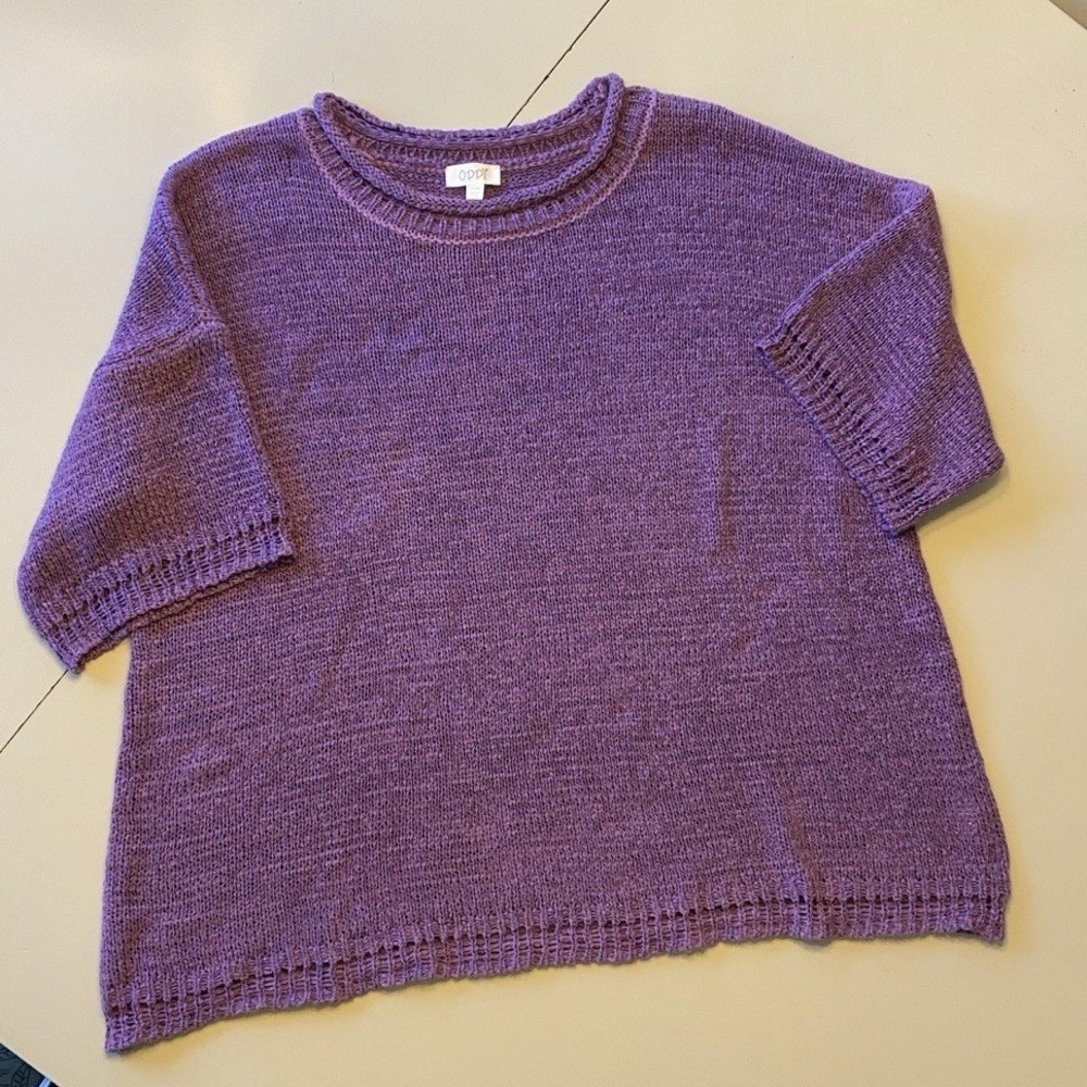 ODDI Purple Short Sleeve Knit Sweater Crew Neck Boxy Fit IT15379P Womens 2XL/3XL - Picture 7 of 9